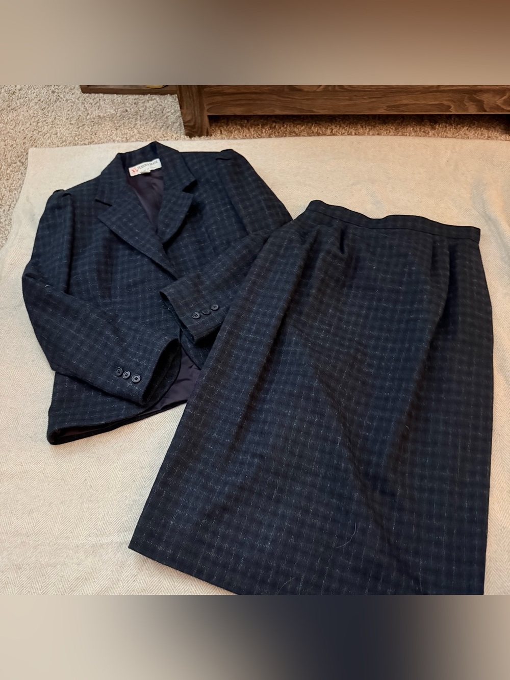 VTG Peabody House Classic Green Plaid Lined 2pc Skirt Suit Notch Lapel Size 9/10
